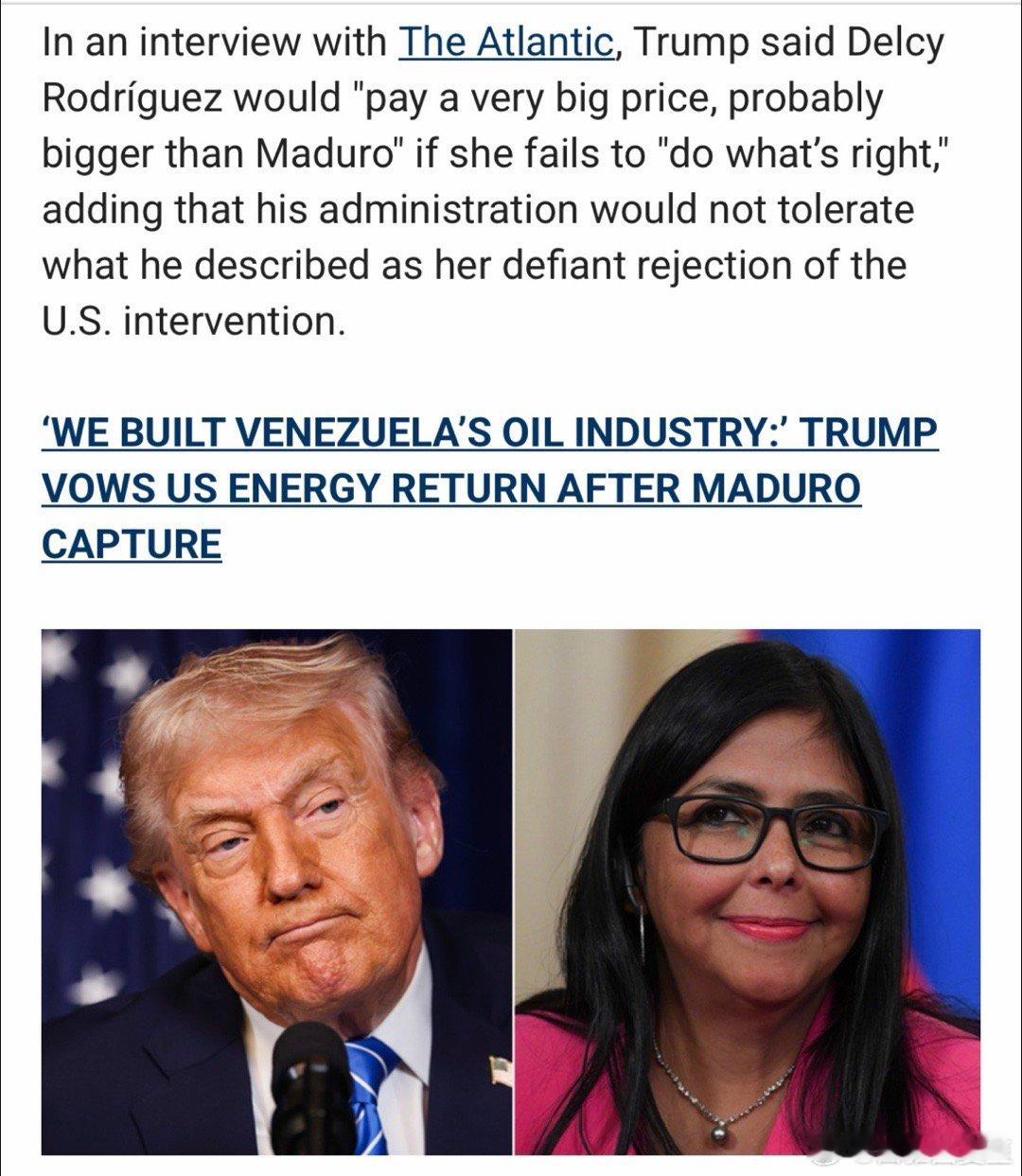 美国总统周日发表评论：委内瑞拉代理总统，如果不能做正确的事，会付出非常大的代价，