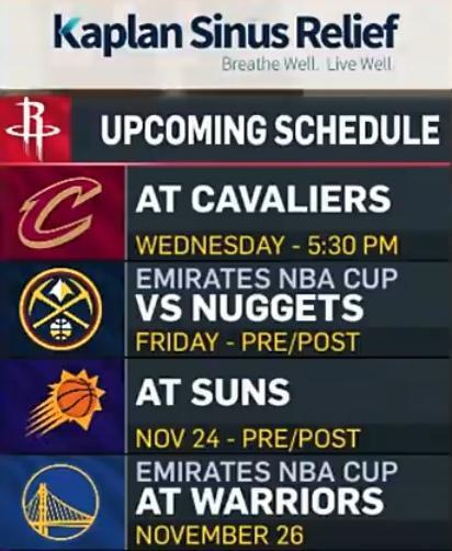 火箭11月收官的四个对手其中只有一个主场三个客场，今天的加时险胜魔术体力稍稍休息