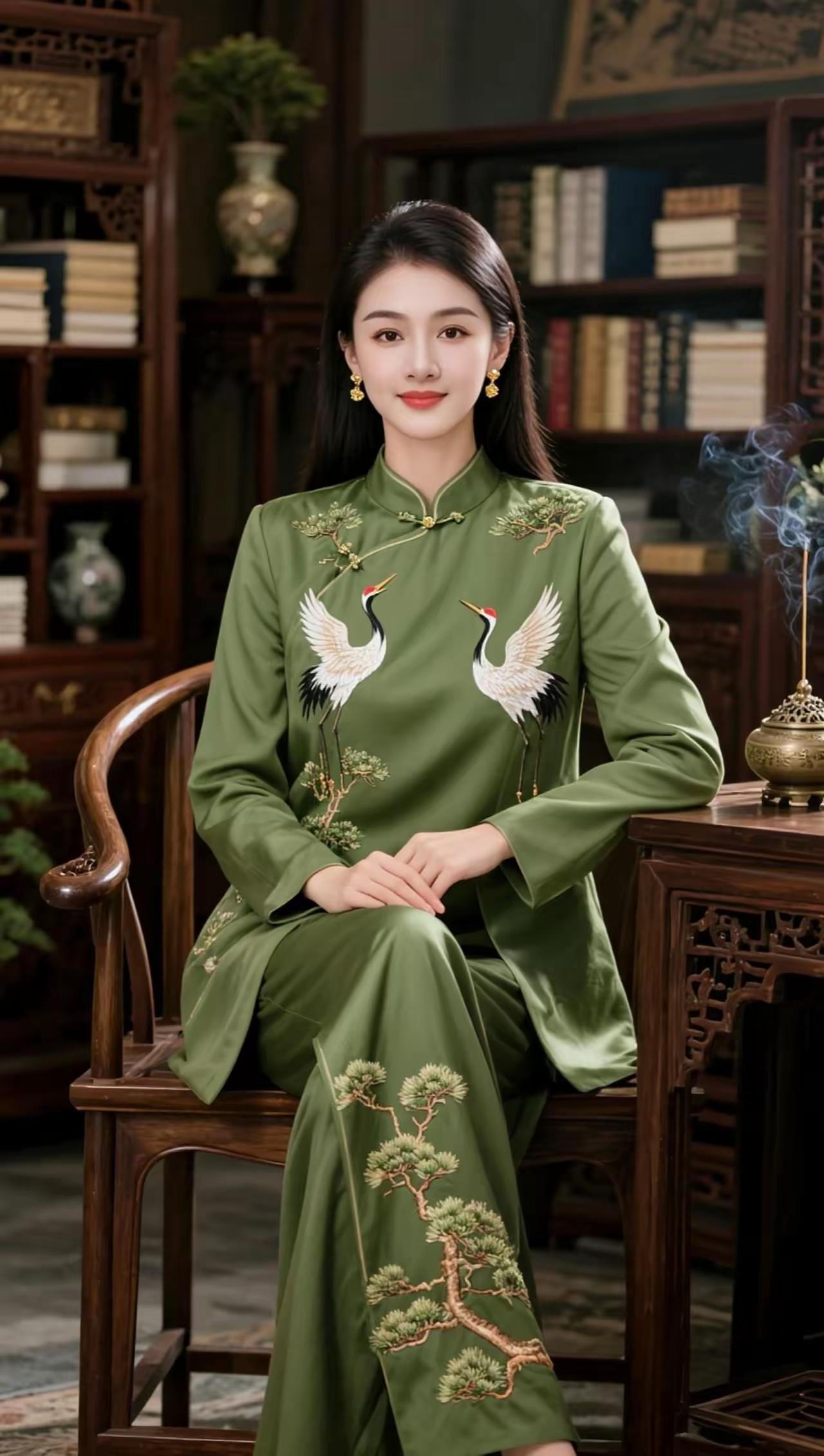 优雅东方韵味，绿意盎然的中式旗袍，尽显古典之美。