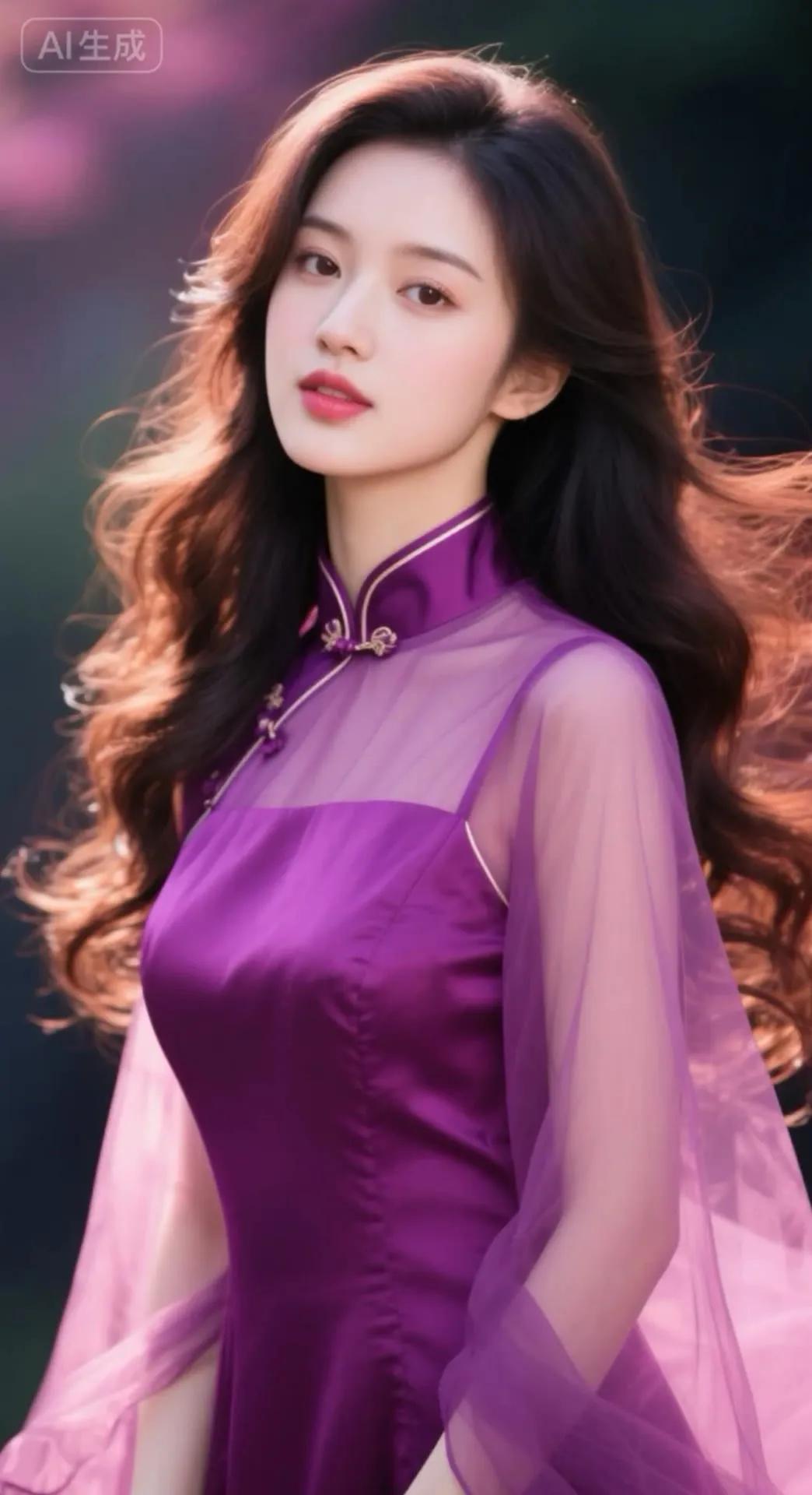 紫色旗袍真的太能凸显女性魅力了！就像这位小姐姐，穿上紫色旗袍，整个人温柔又典雅，