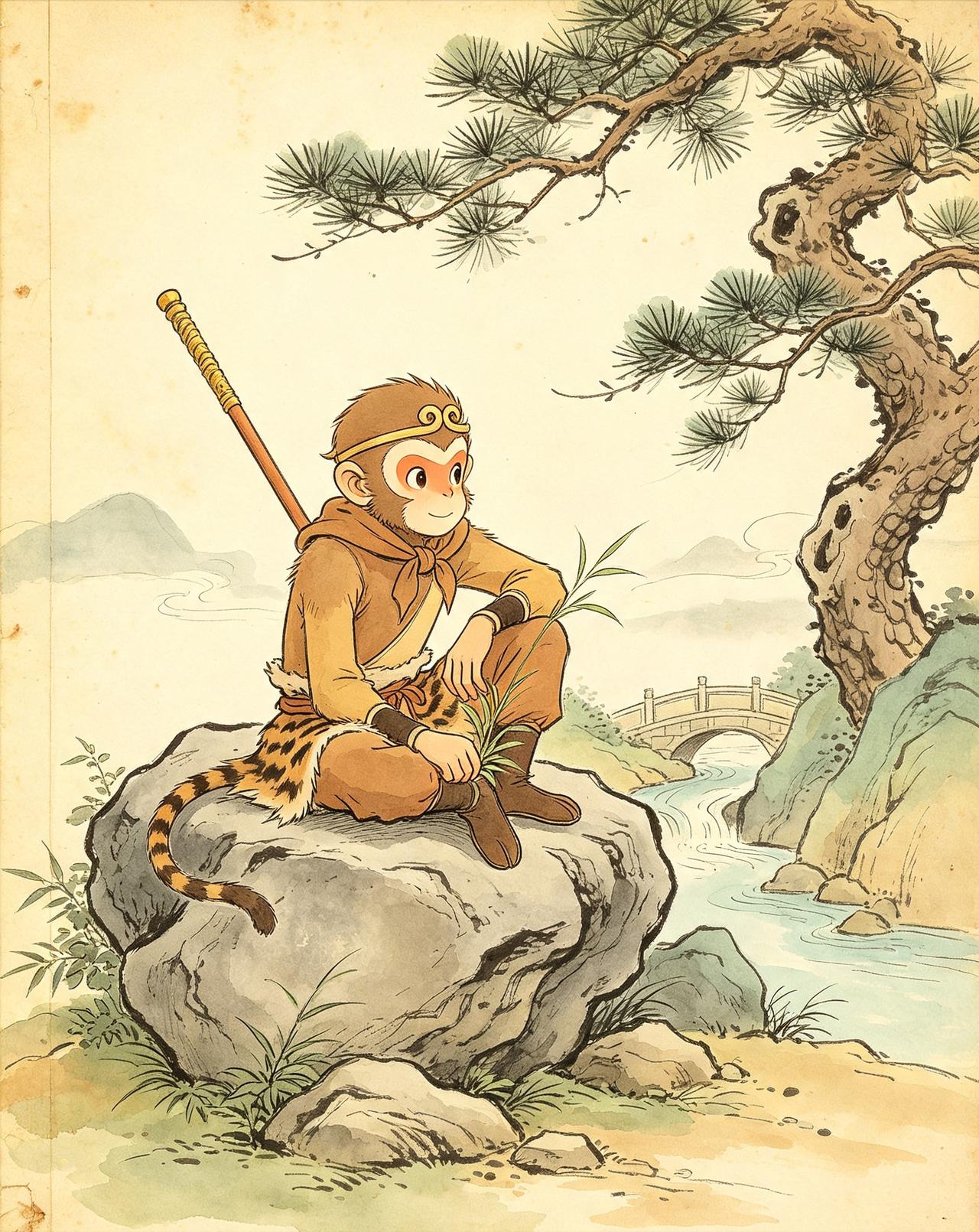 关于悟空学艺前干了什么？
原文写着呢：“扫地锄园，养花修树，寻柴燃火，挑水运浆。