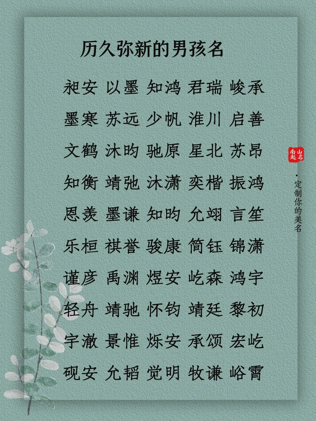 历久弥新的男孩名，名好气质佳，不禁令人回味！男宝宝起名取名 
楚湛 、 见一 、