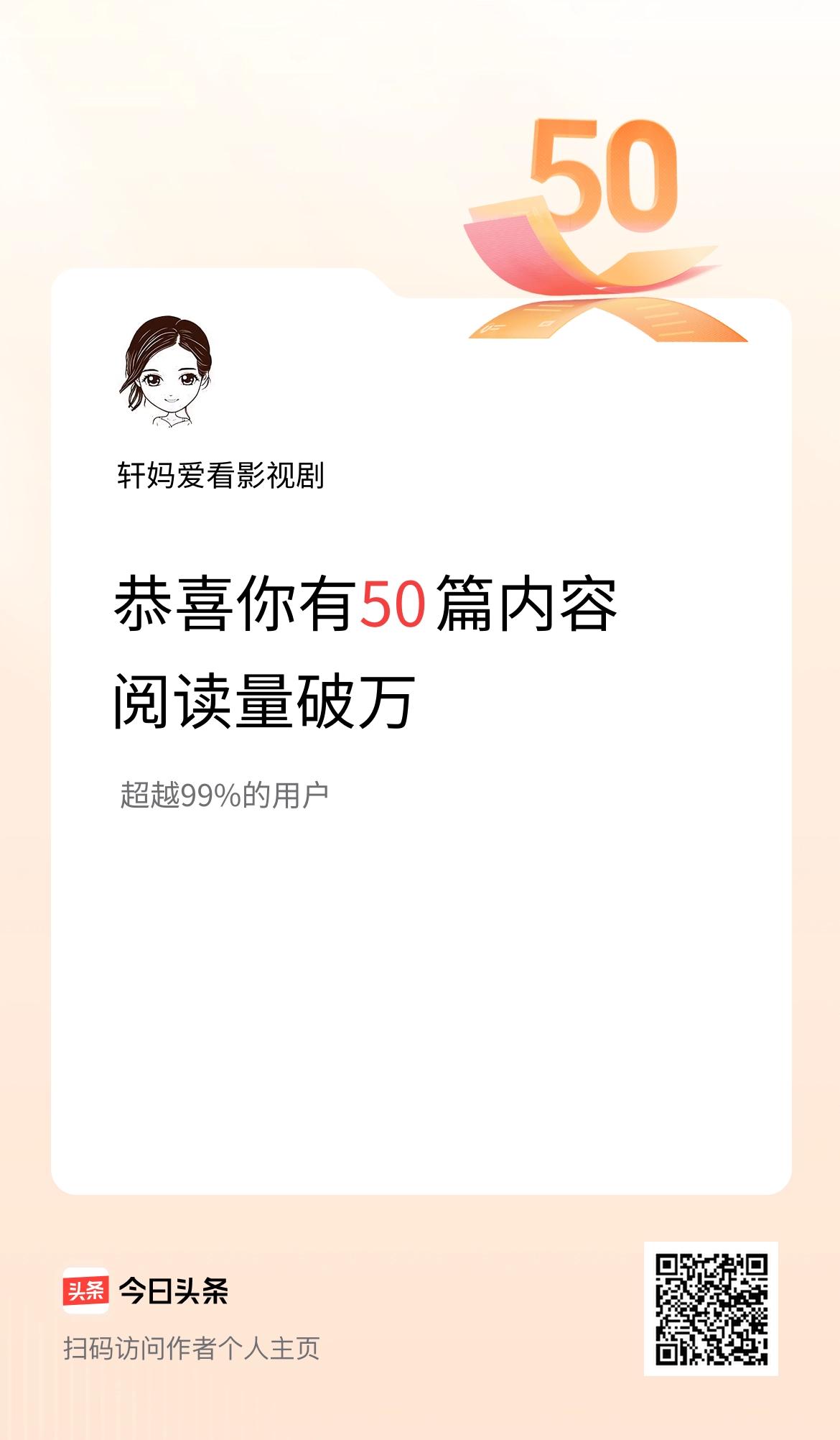我在头条有50篇内容阅读破万了！