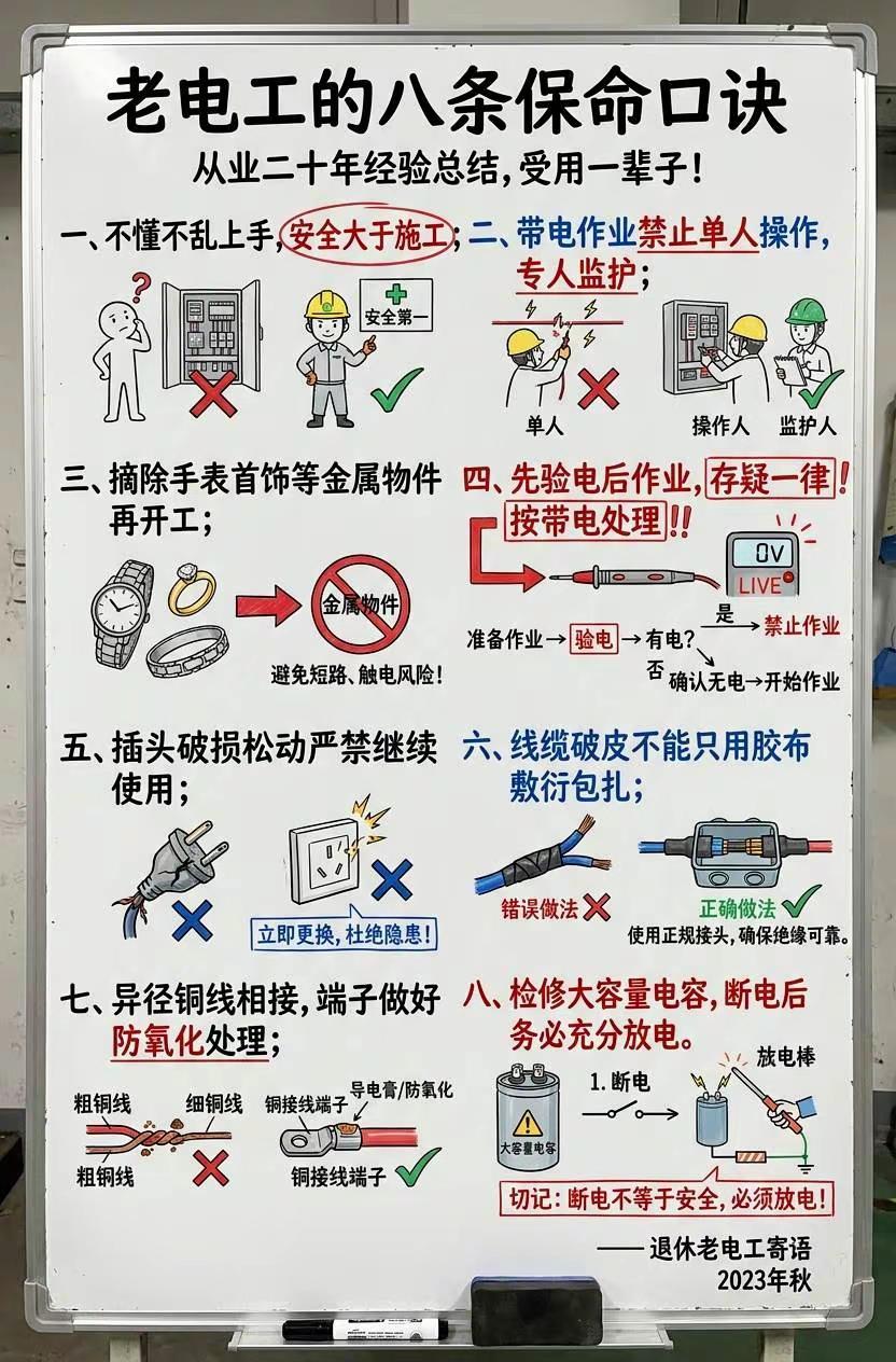 老电工退休留下 8 句保命口诀，电工必背。