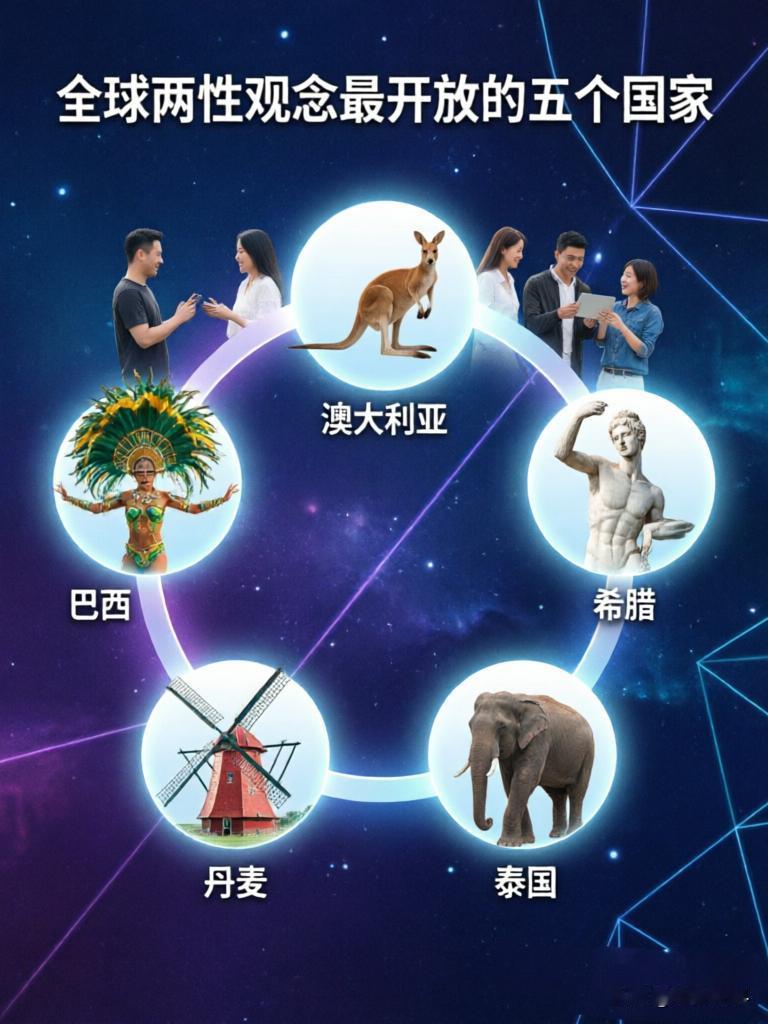 全球两性观念最开放的五个国家
 
很多人一听到“观念开放”，就误以为是无底线放纵