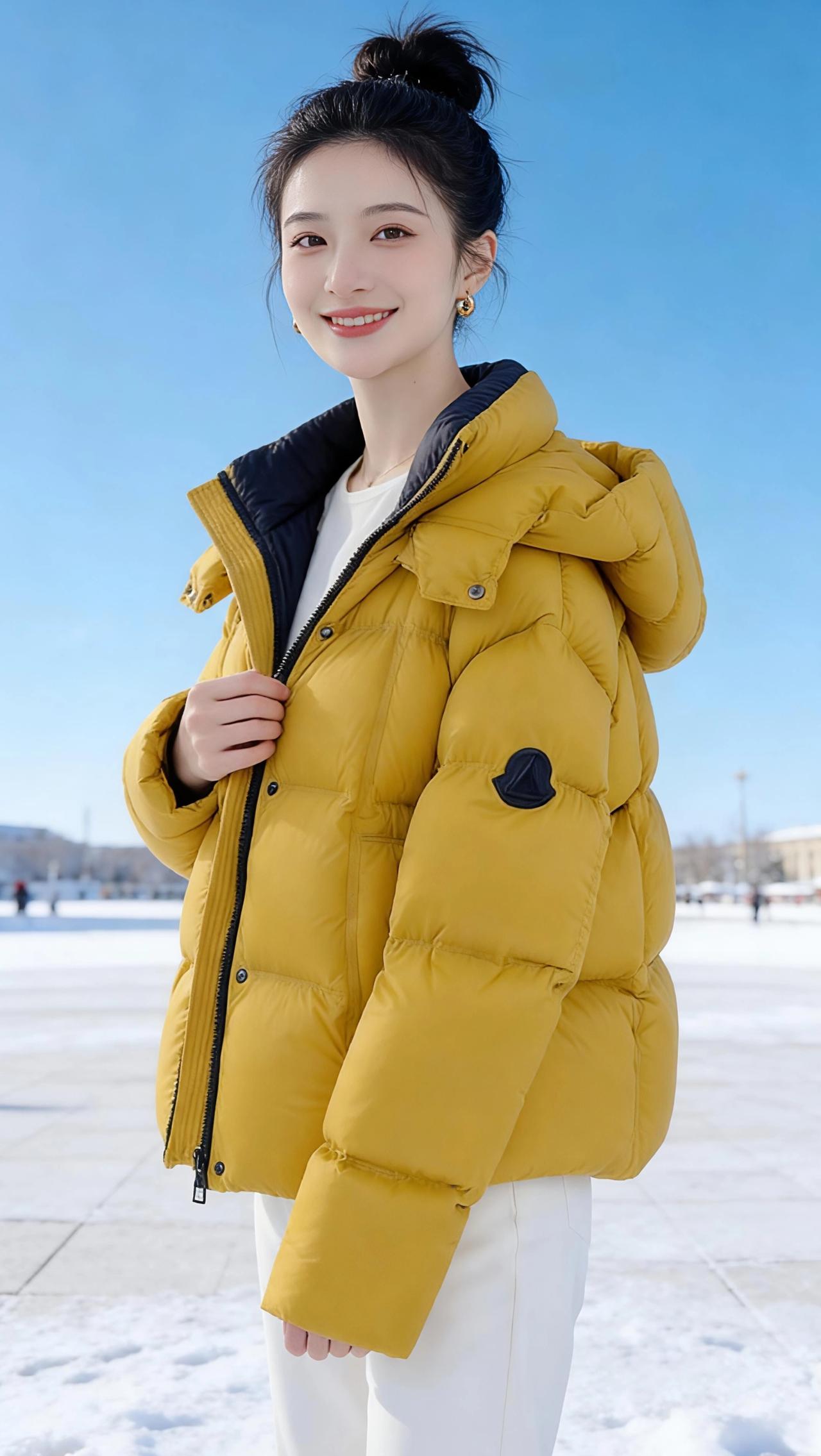 冬阳里的黄棉袄
 
雪后的广场，像一块被阳光擦亮的玉。澄澈的蓝天低得仿佛触手可及