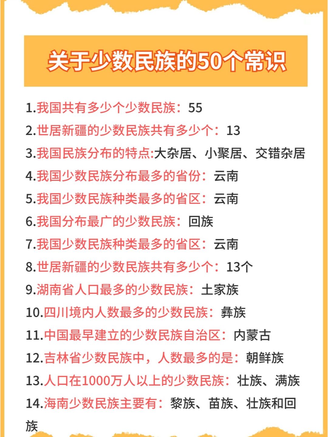划重点⚠️关于少数民族的50个常识积累