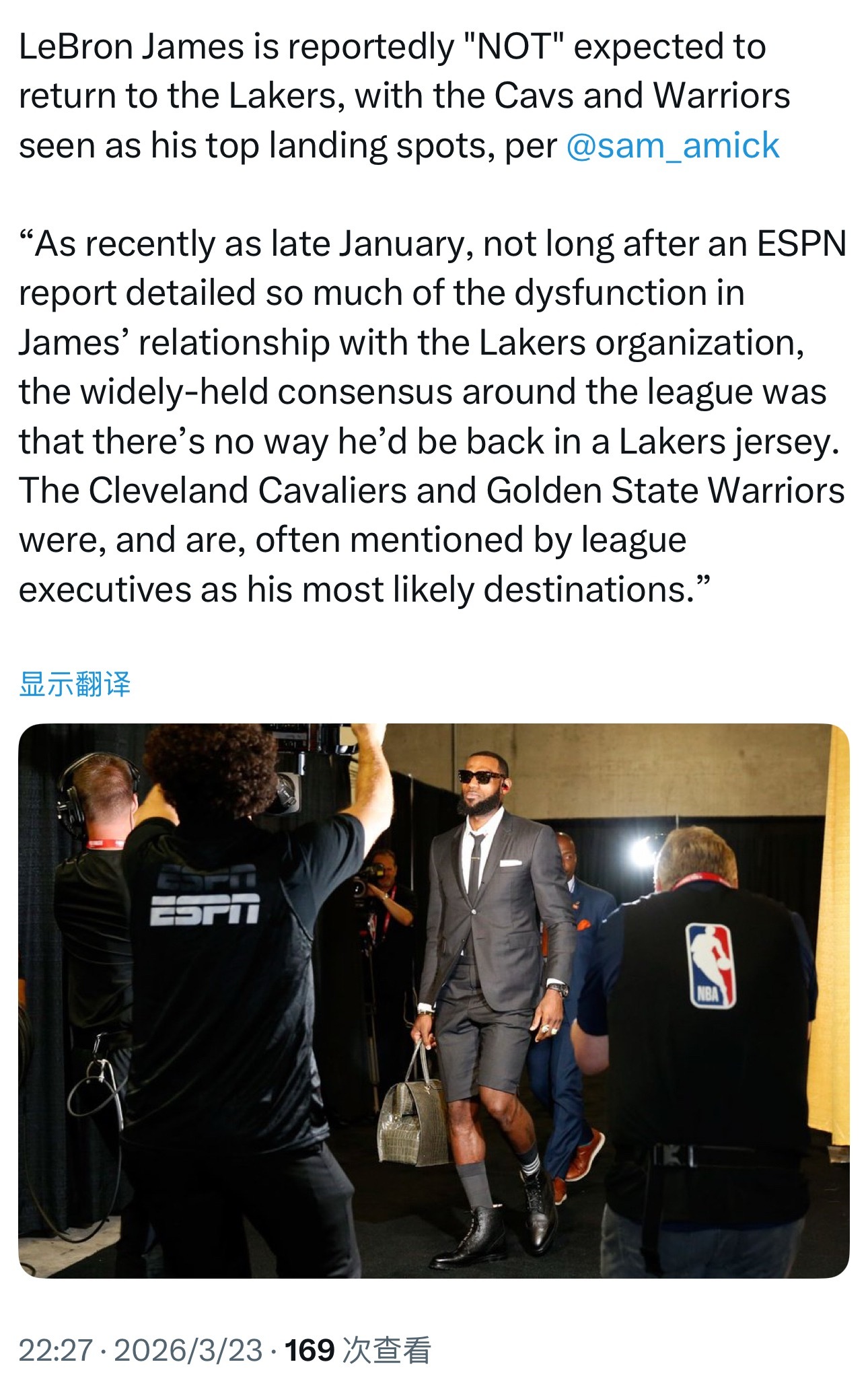 预计不会重返湖人？The Athletic记者Sam Amick在如今这个湖人氛