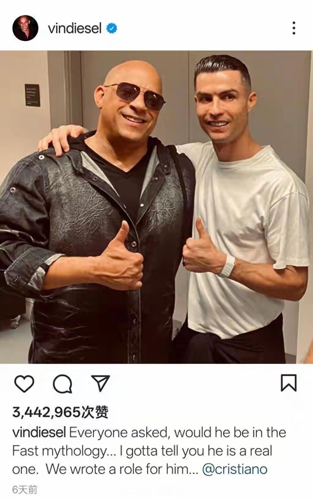 C罗电影首秀，加盟《速度与激情11》C罗出演速度与激情11体育 上周，“速激”系