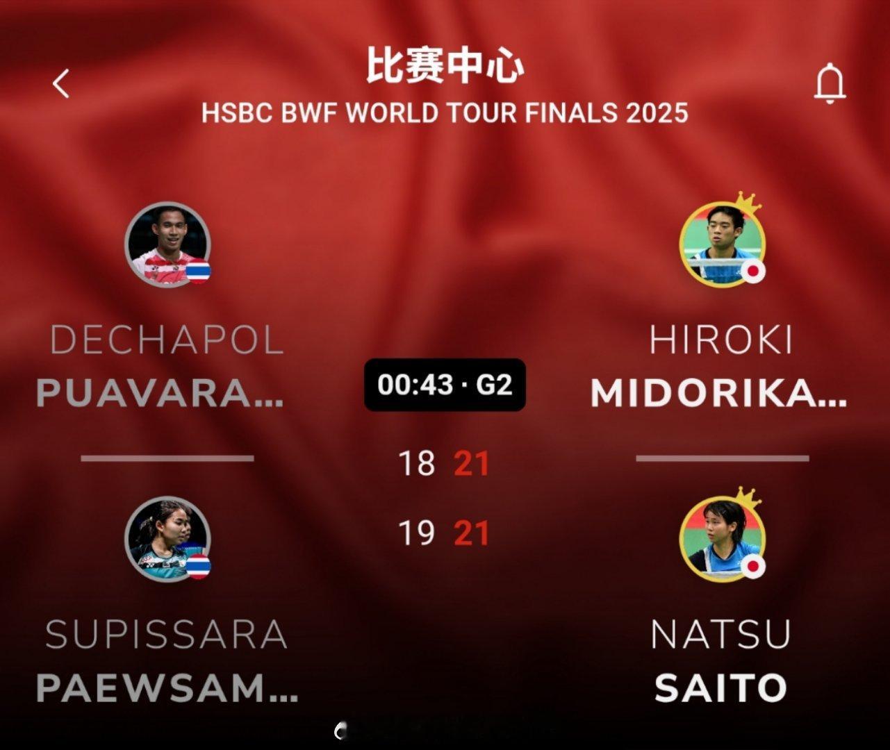 2025年世界羽联年终总决赛 混双 A组 德差波 / 苏皮萨拉 19-21 18