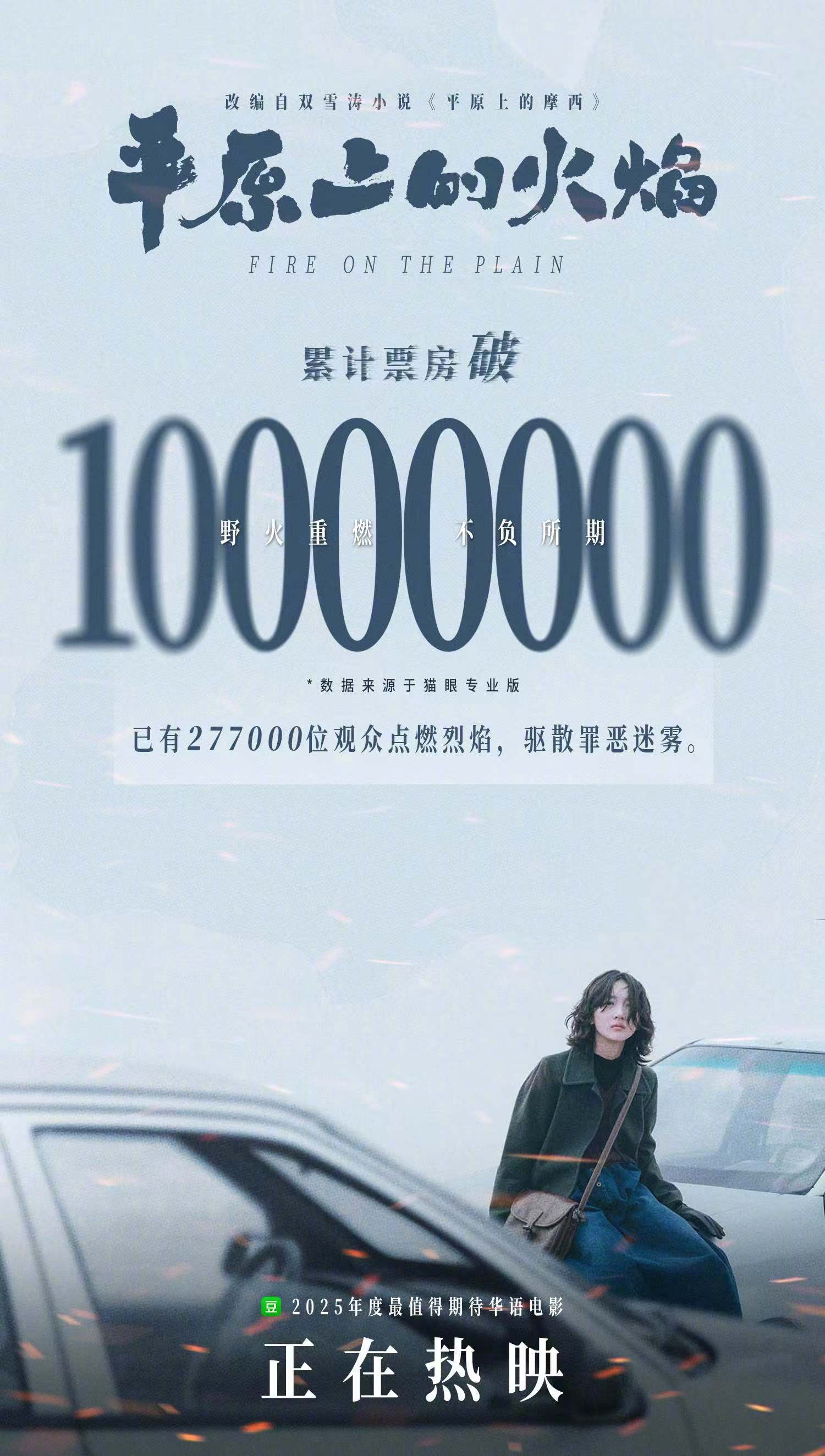 平原上的火焰票房破1000万 据灯塔专业版实时数据，影片《平原上的火焰》上映第2