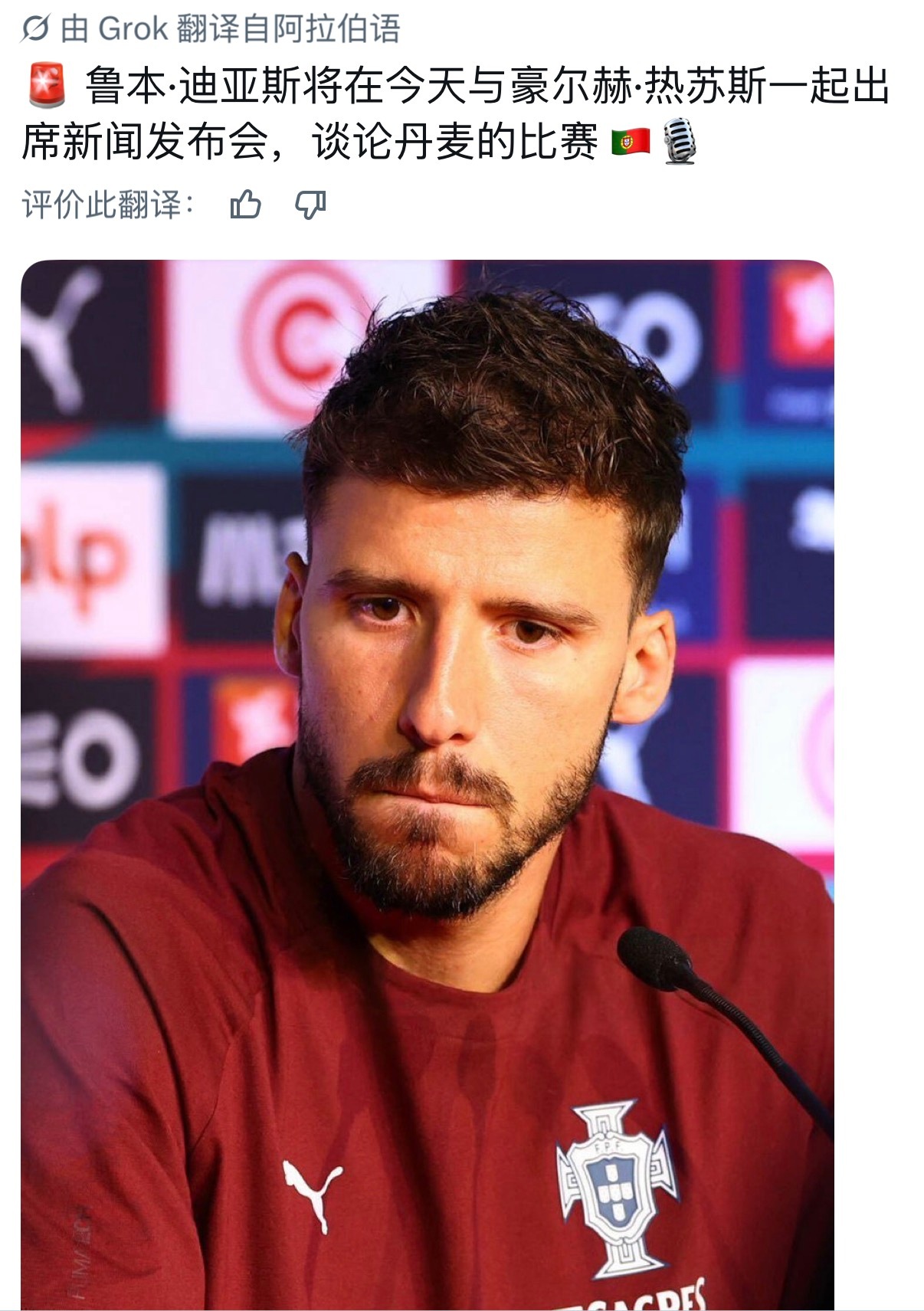 今天参加发布会的球员是鲁本迪亚斯 ​​​