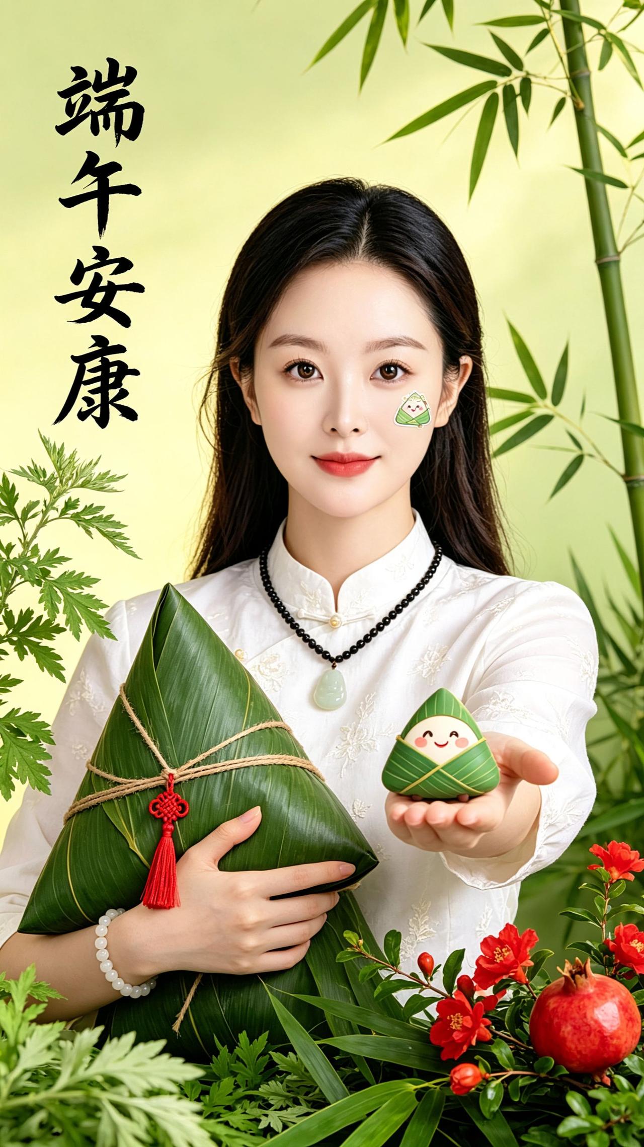 竹风拂面，艾草生香，怀里裹着青粽叶，掌心托住小甜粽，愿往后四季，岁岁端午皆安康。