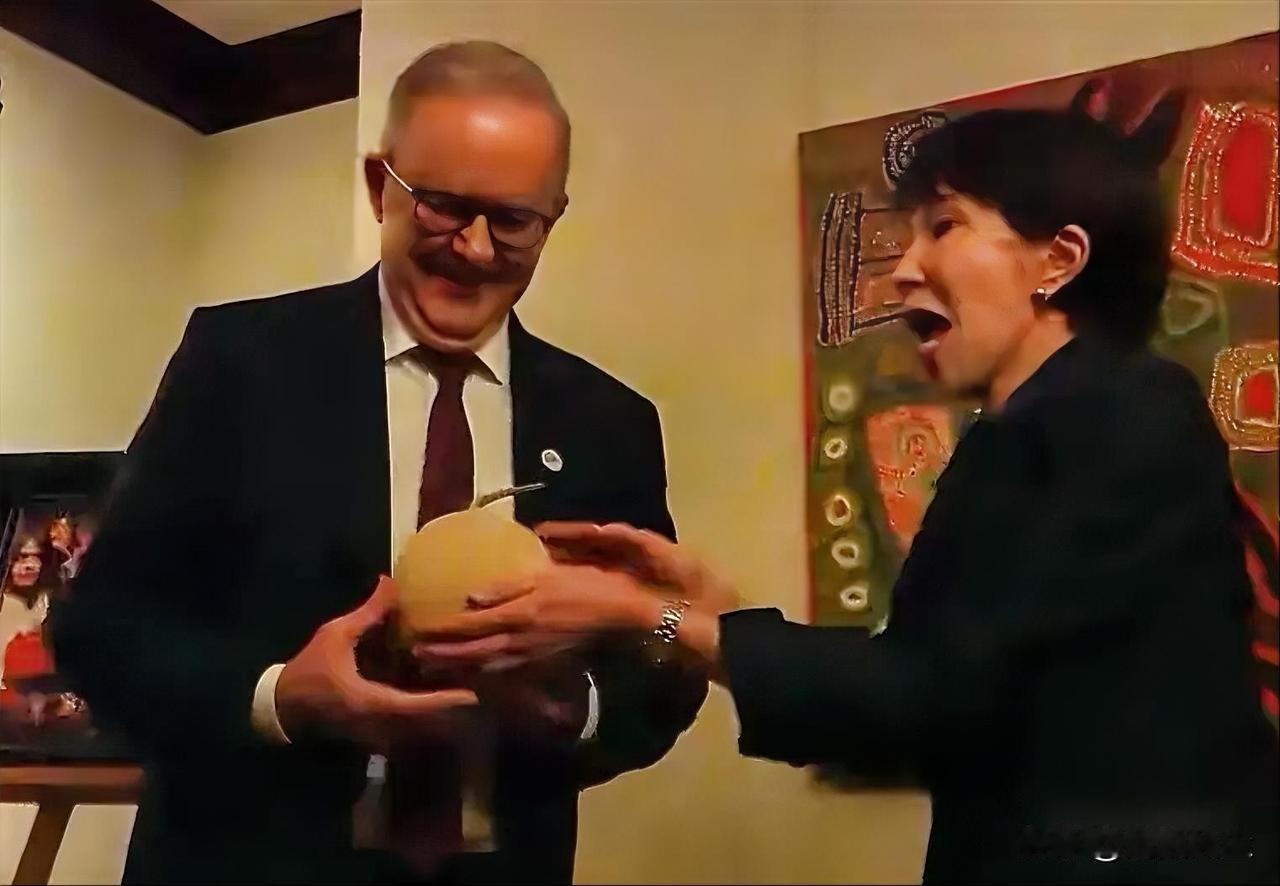 日本首相高市早苗访问澳大利亚，送给澳大利亚总理阿尔巴尼斯一个哈密瓜，她特别介绍了