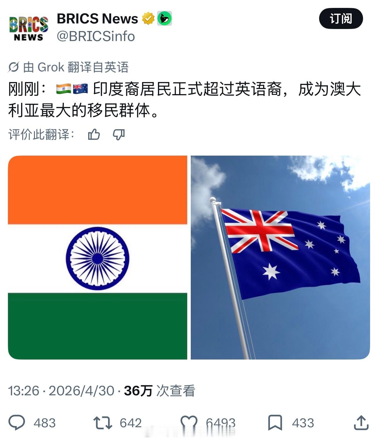 印度出生的居民正式通过英语考试，成为澳大利亚最大的移民群体。烙印不费一枪一炮靠西