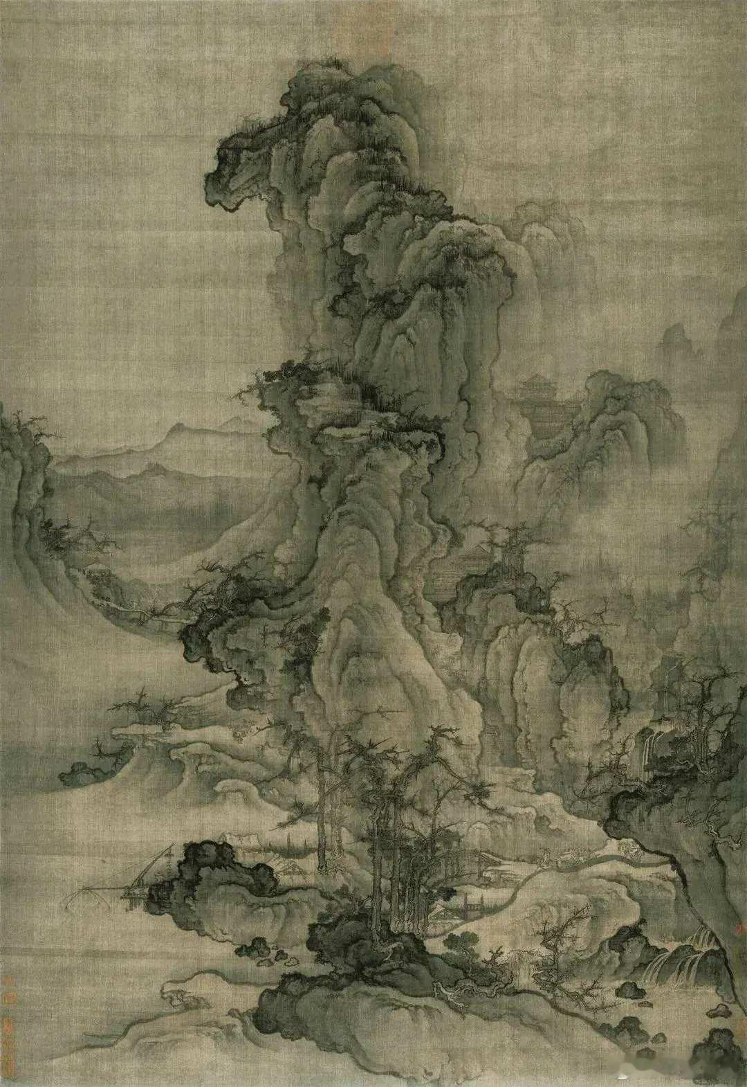 宋 郭熙《秋山行旅图》。郭熙，字淳夫，河阳府温县人也。其画艺精湛，尤擅山水，为宋