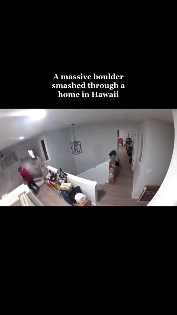 A massive boulder smashed through home i