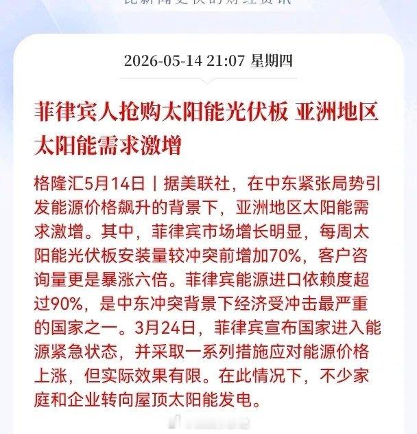 中东能源动荡催化！东南亚光伏爆发，国内光伏出海迎重磅机遇中东地缘冲突持续扰动全球