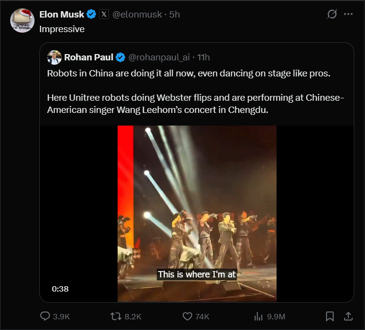 马斯克都被王力宏演唱会上的宇树机器人震惊到了机器人马斯克人形机器人