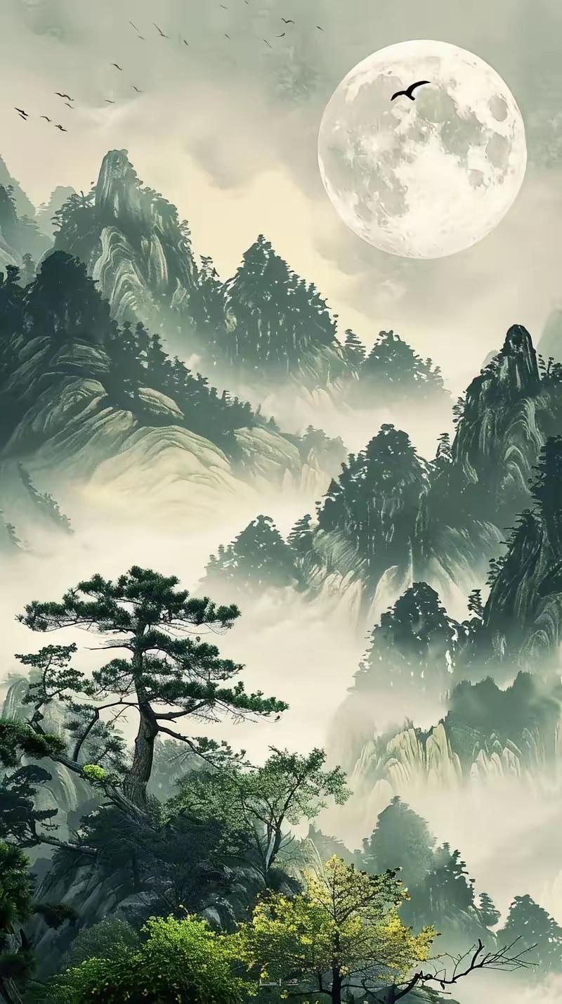 松间明月清辉冷，
世上荷塘绿箭红。
横批：《明月与荷塘》