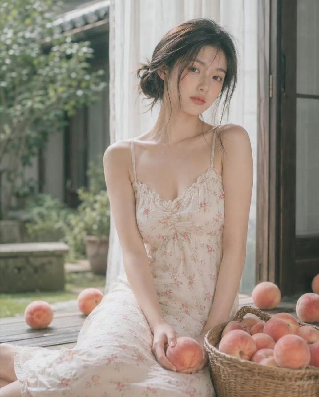碎花裙、粉桃、白纱帘，凑成夏日最温柔的切片。