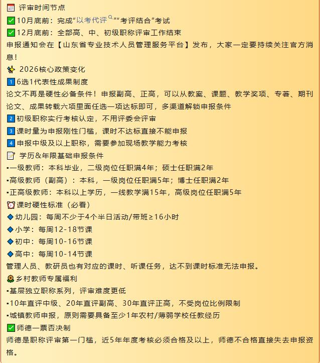 【重要通知】山东省中小学教师评审最新标准中小学教师职称评审政策解读！
今天整理部