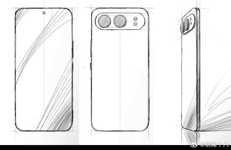 站哥发了荣耀500系列手机的线稿图，相机DECO设计有点像苹果iPhone Ai