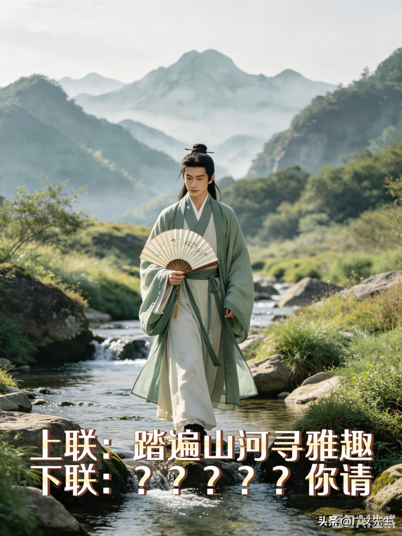 散步时忽然灵光一闪想到一句上联，当时很是得意。回家准备对下联时却犯了难，搜肠刮肚