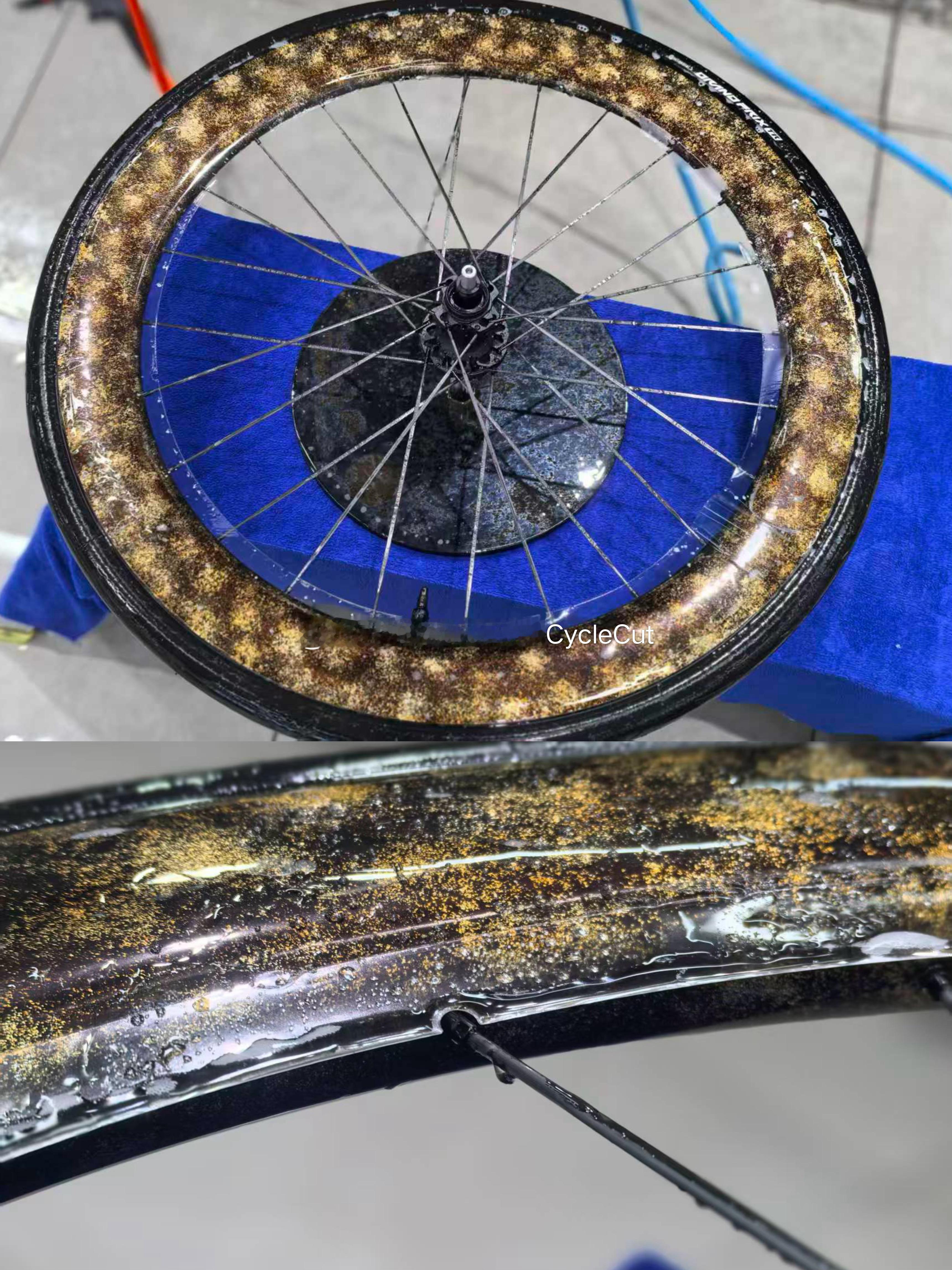 某明星的轮组来咱CycleCut贴个机裁保护膜做了个性化的涂装，谁能猜到这是哪款