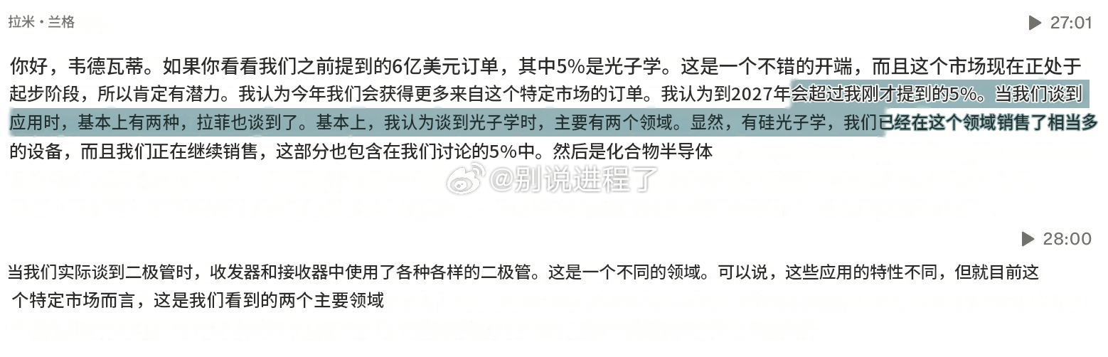 Camtek 的首席运营官 Ramy Langer 预计，2027 年硅光子学订