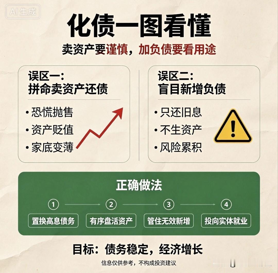 很多人把化债理解错了：不是拼命减债，也不是盲目加债🔥
 
网上流传一个很火的观