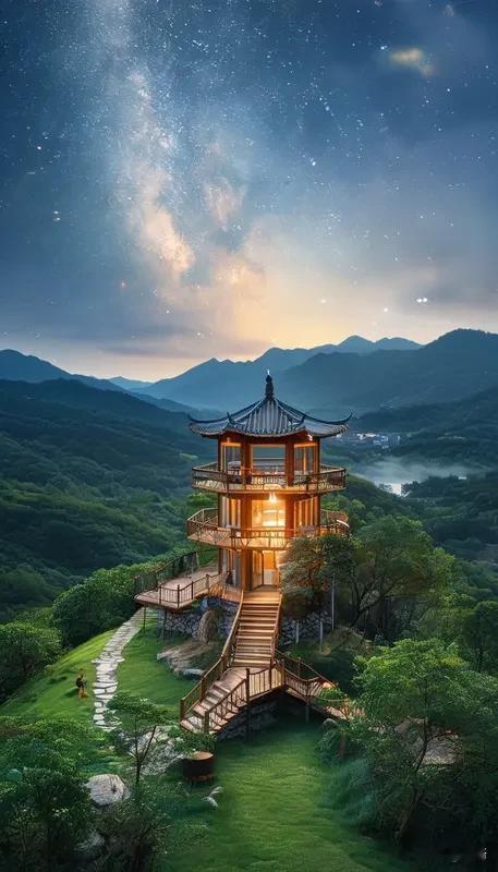 下联：青山隐隐伴星辰