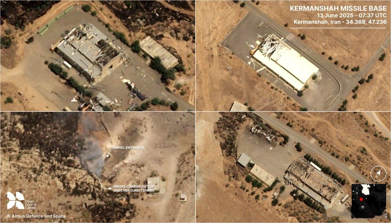 高分辨率图像显示伊朗克尔曼沙赫导弹基地被摧毁。来源：airbus defence