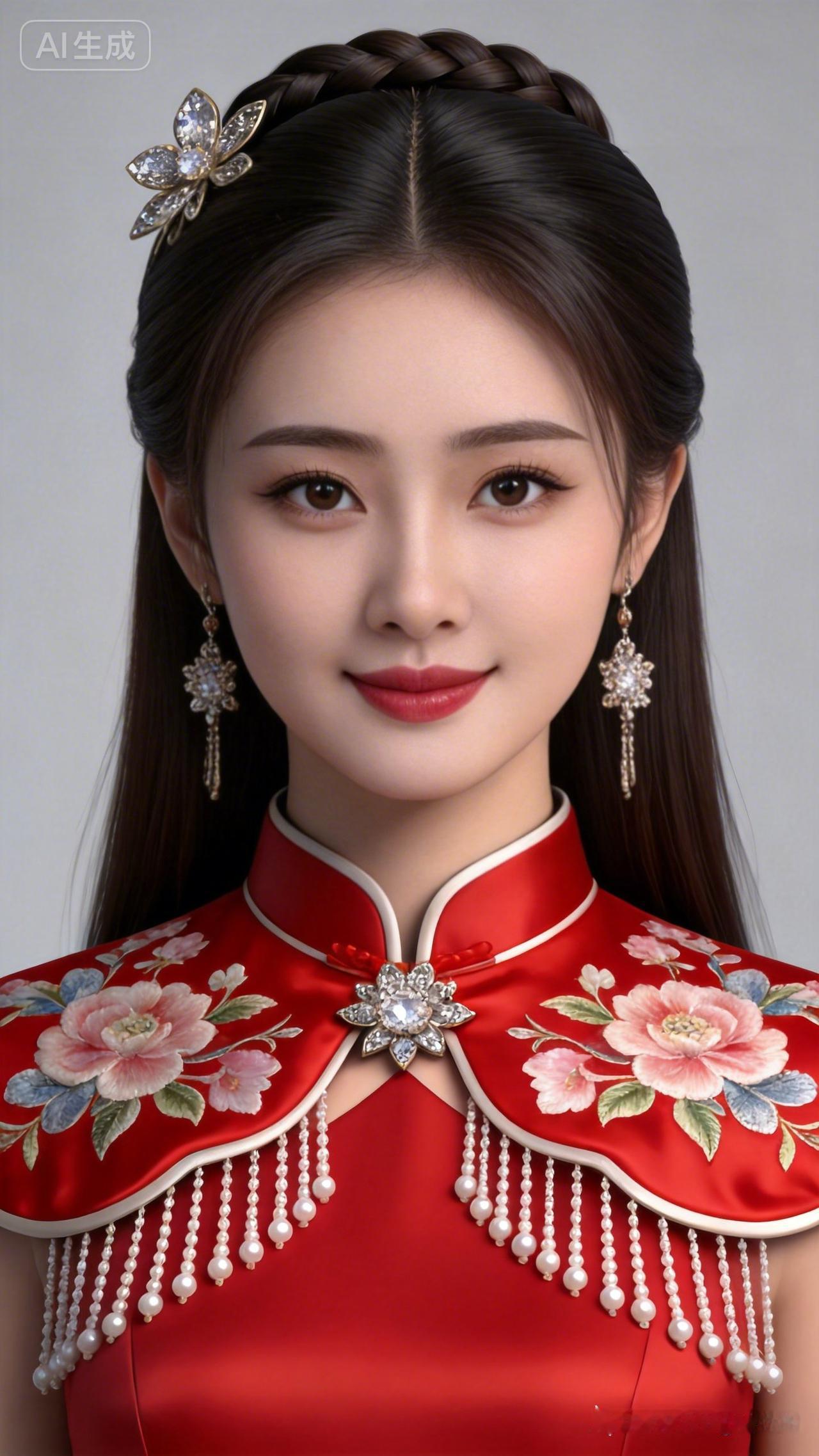 惊艳的东方美人，红衣华服，优雅动人！