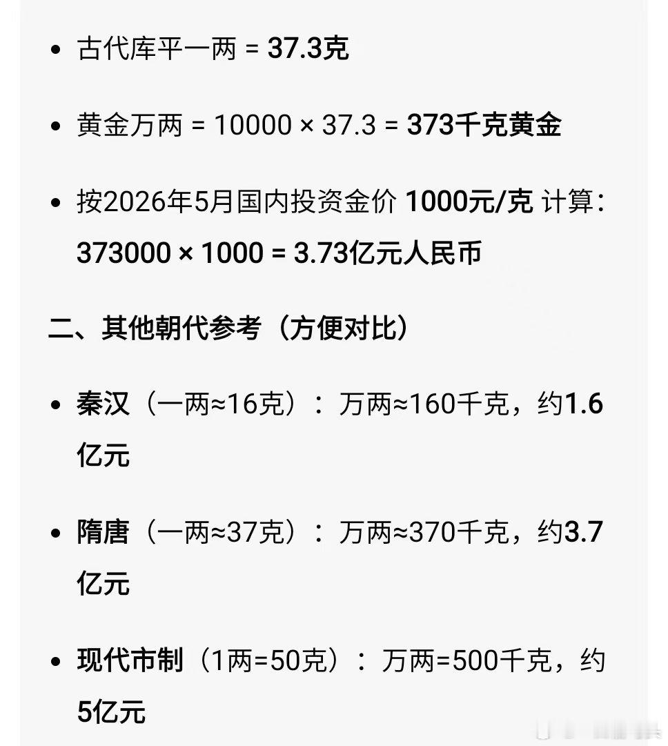 查了金价后觉得男主更帅了原来古装剧里经常赏赐万两金，那是上亿啊？家业
