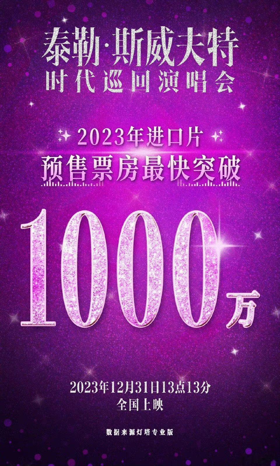 #霉霉又破纪录了#霉霉演唱会大电影预售票房破1000万，成为2023年预售票房最