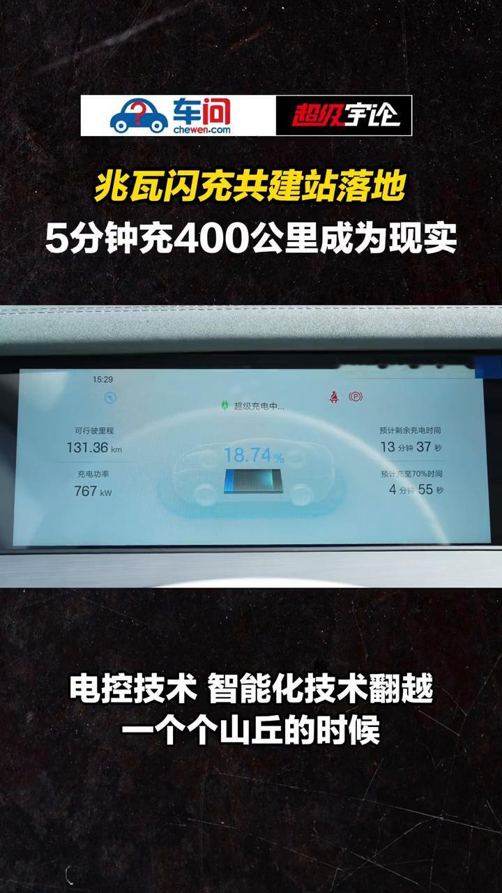 兆瓦闪充共建站落地，5分钟充400公里成为现实。
超级宇论。
当大多数新能源汽车
