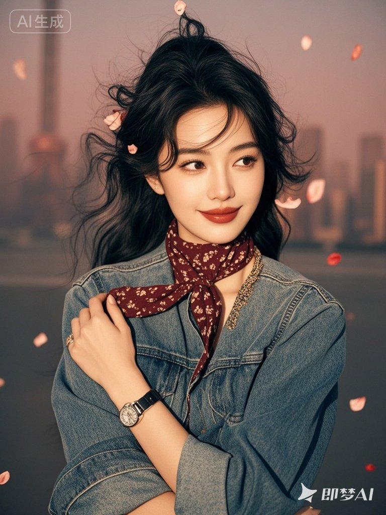 在都市少女风格中，牛仔与丝巾的搭配堪称经典，优雅与时尚完美融合。就如汤唯在机场的