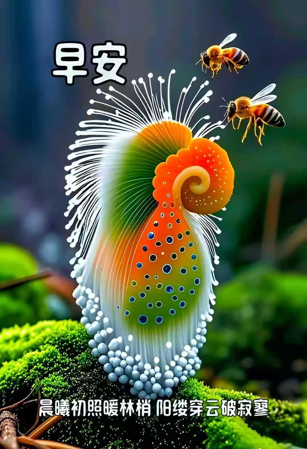 早安，阳光穿过云层，温暖你的心。🌞🌺🐝