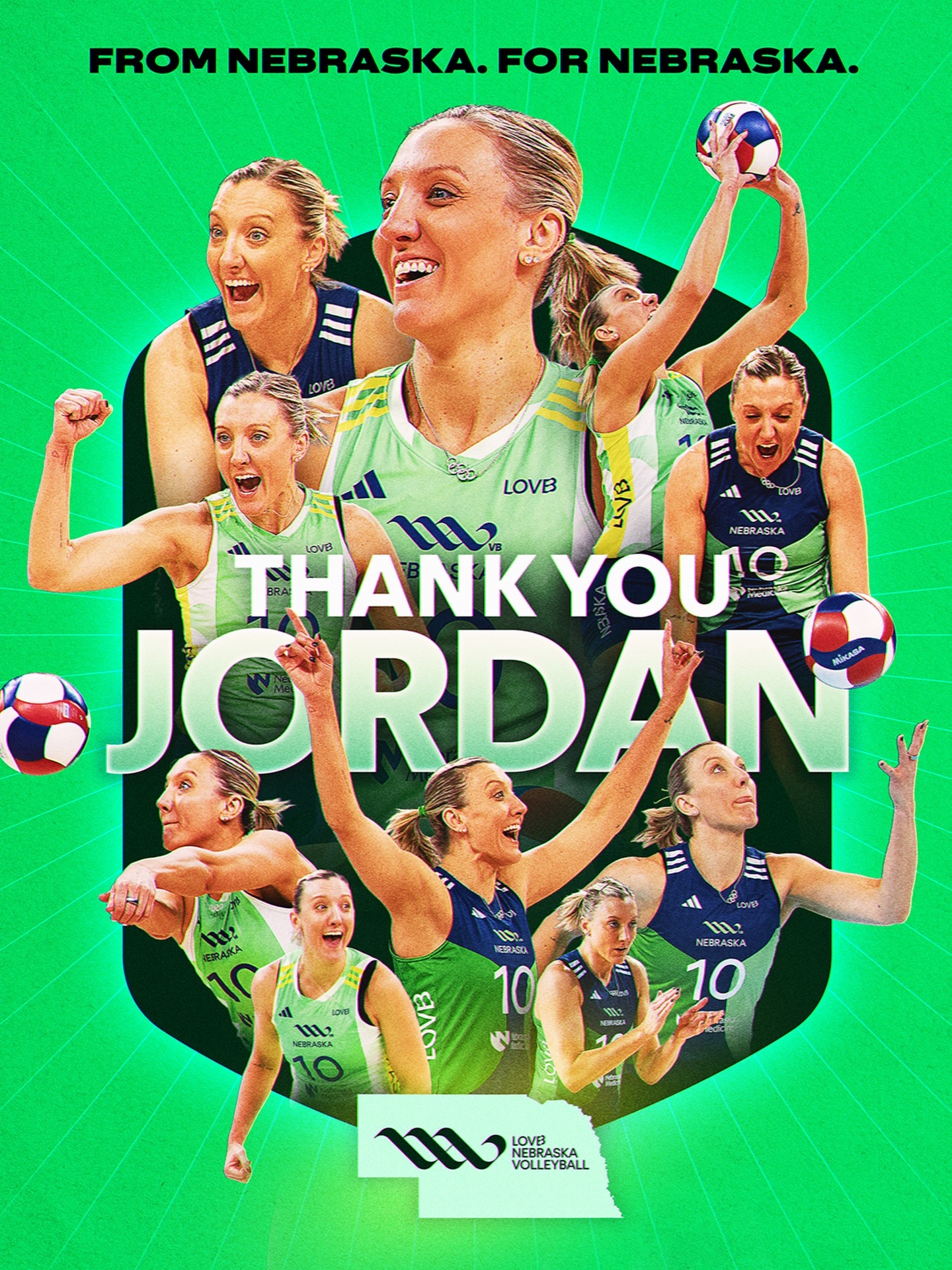 美国联赛（LOVB）和内布拉斯加队联合推出致敬拉尔森的海报，这一刻“婶子”退役了