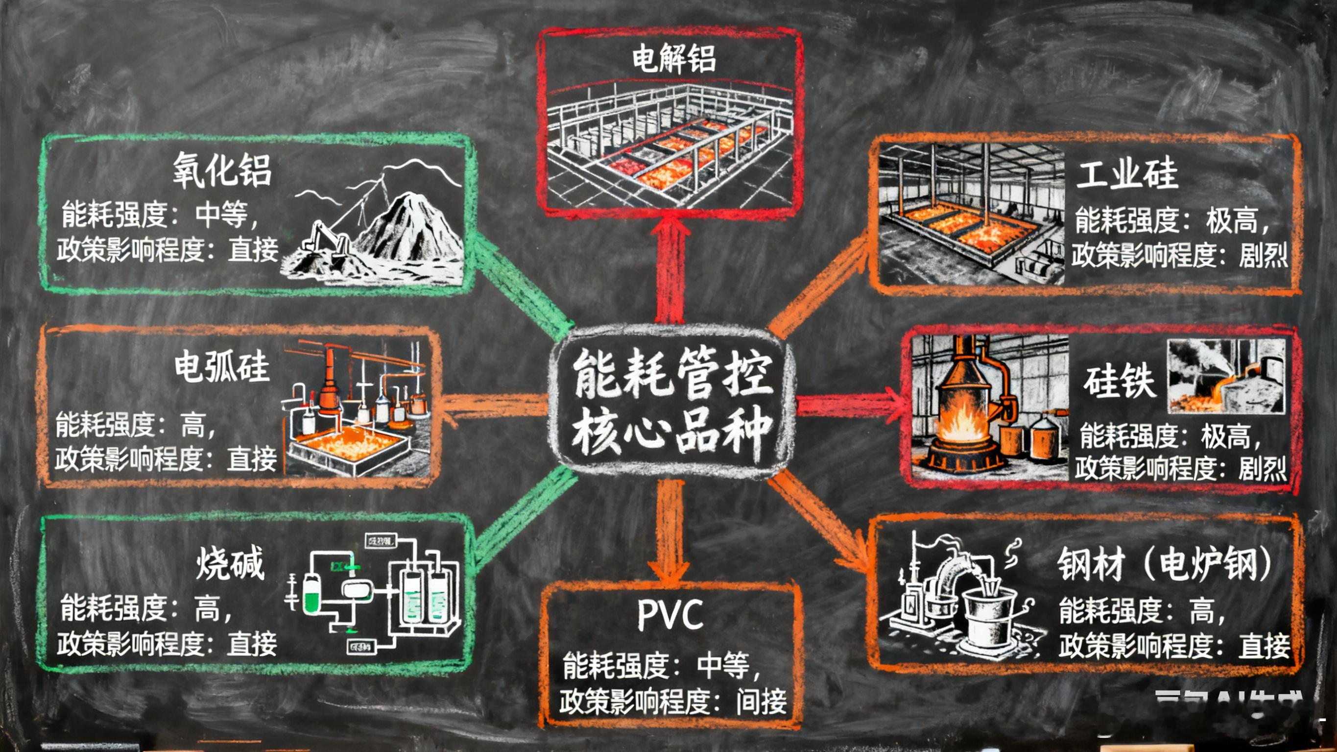 能耗管控影响较为直接和剧烈，代表品种有：1、氧化铝、电解铝铝产业链是耗电大户，历