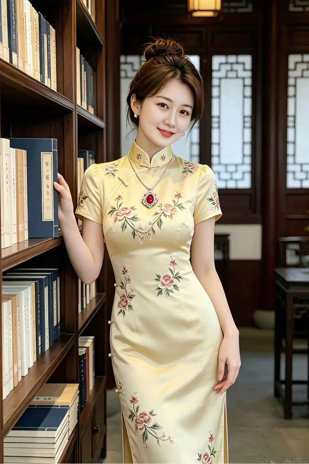 忆秦娥·书斋旗袍
春衫薄，
杏裁秀色融书阁。
融书阁，
绣纹凝韵，
翡红轻落。