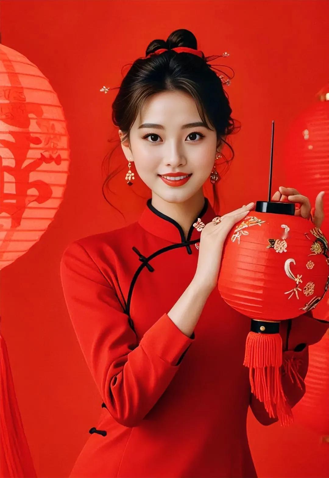 喜庆的红色旗袍，传统灯笼，新年氛围满满🎉✨红色本命年旗袍 红色时髦旗袍 旗袍复