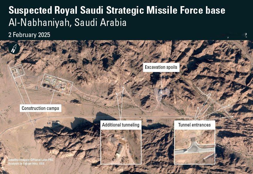 沙特在纳卜哈尼亚新建的地下坑道设施，其皇家战略导弹部队（RSSMF）的设施也在扩