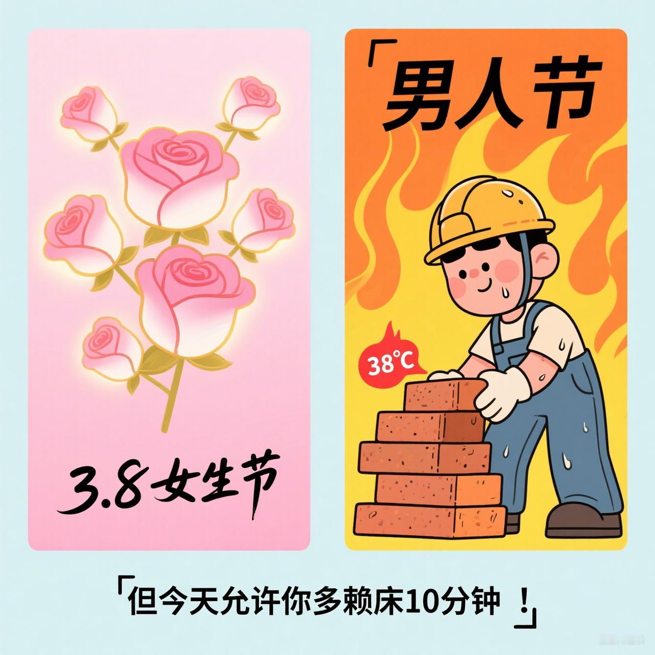 男人节"女生节有38朵玫瑰，男人节有38°C高温下的搬砖...（但今天允许你多赖