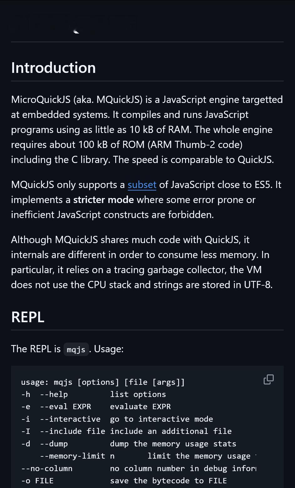 github.com/bellard/mquickjsMicroQuickJS,