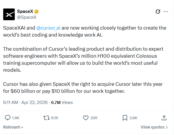 马斯克Space X 收购Cursor ，400亿美元.... 老美的钱都不是钱