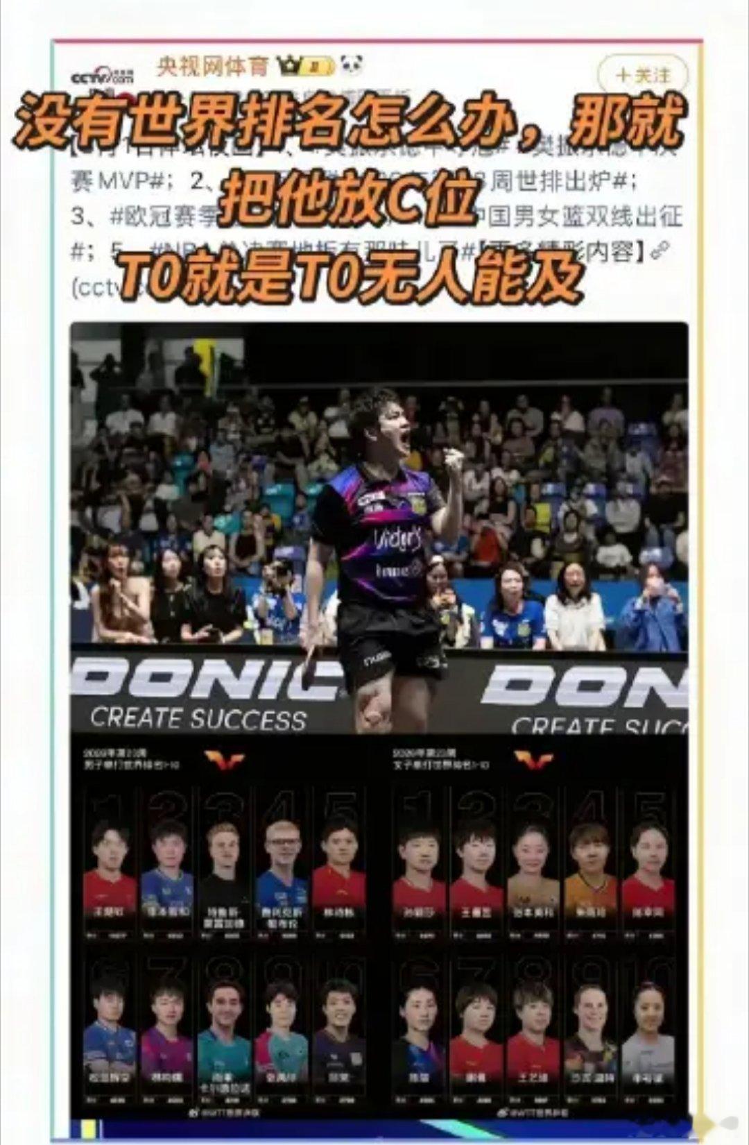 国乒单打全军覆没《央视体育》居然把樊振东这个没有世界排名的，放在了最醒目的位置，