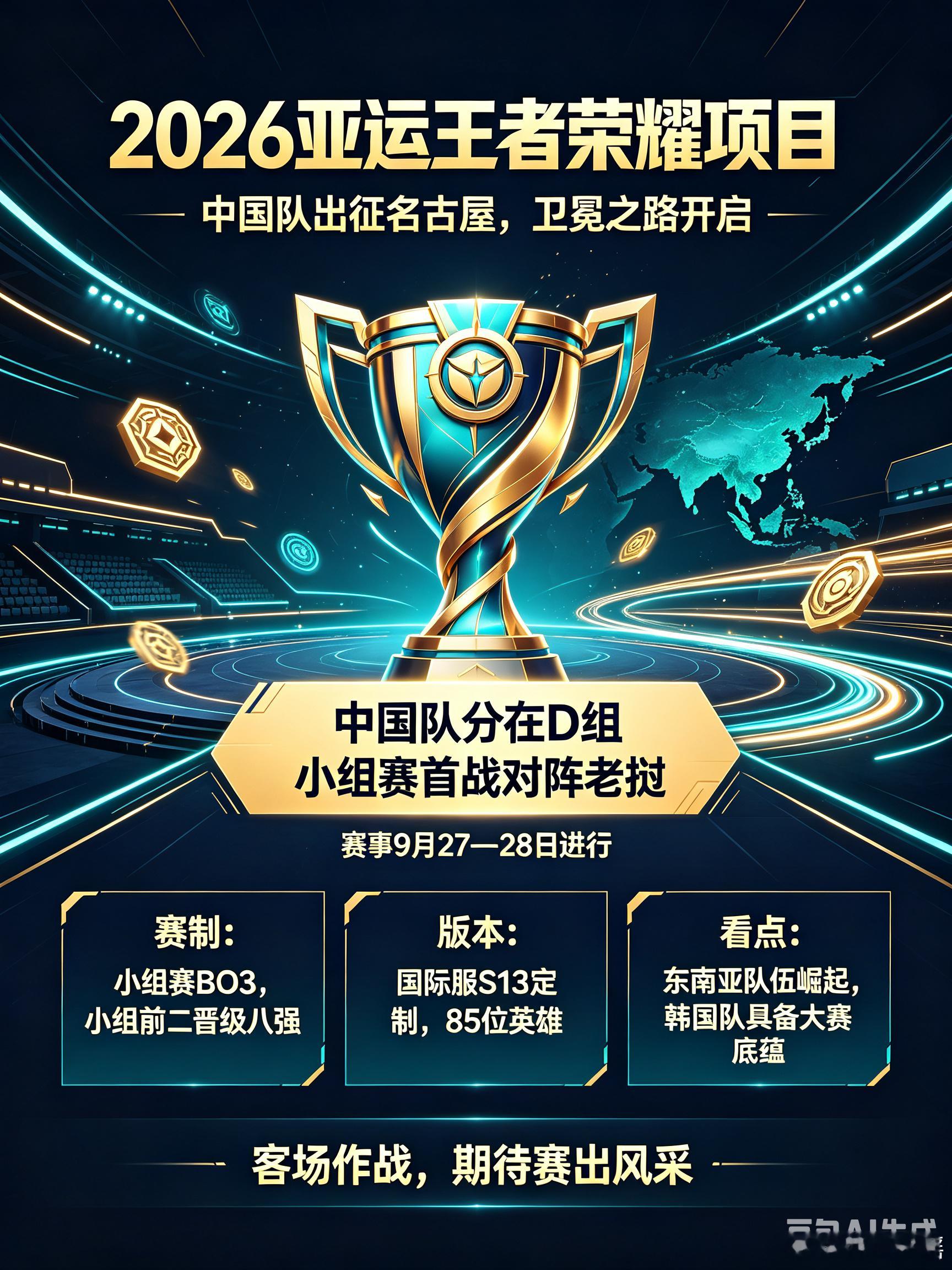 2026亚运王者荣耀项目名古屋亚运会名古屋亚运会王者荣耀项目抽签出炉，卫冕冠军中