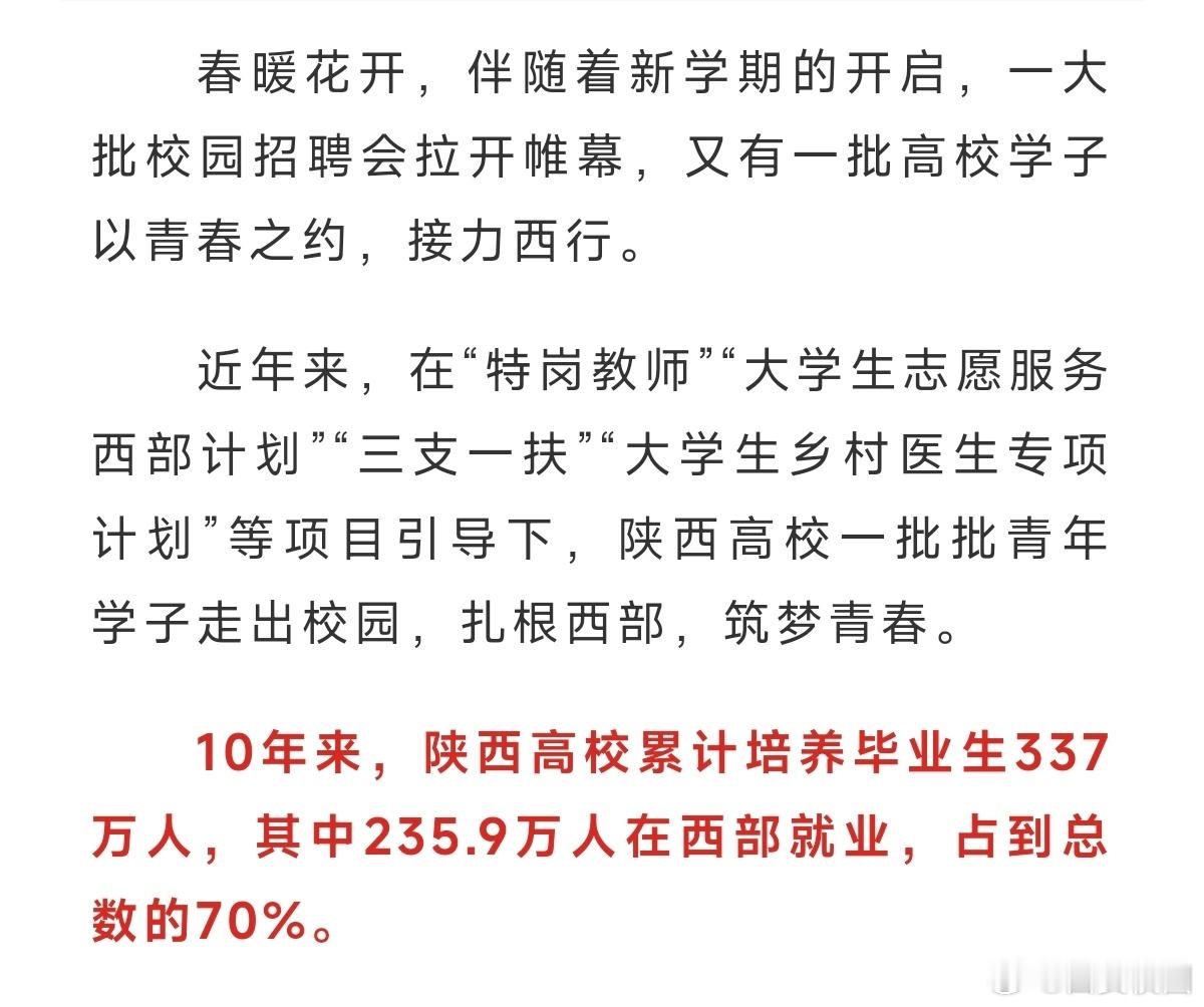 陕西学子绽放西部教育光芒 春暖花开，陕西高校毕业生以青春之名，踏上西部征程。他们